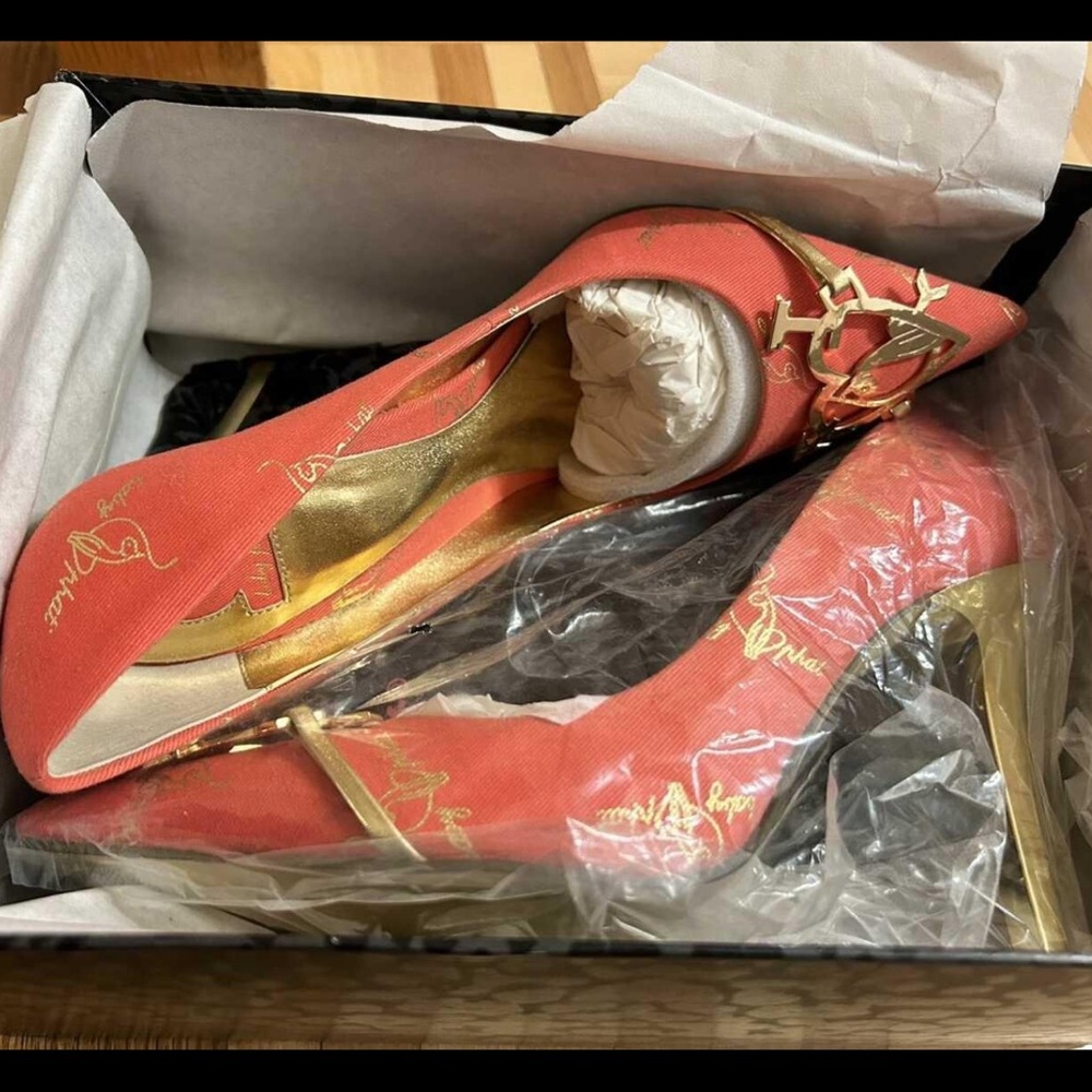 Baby Phat Coral and Gold Heels